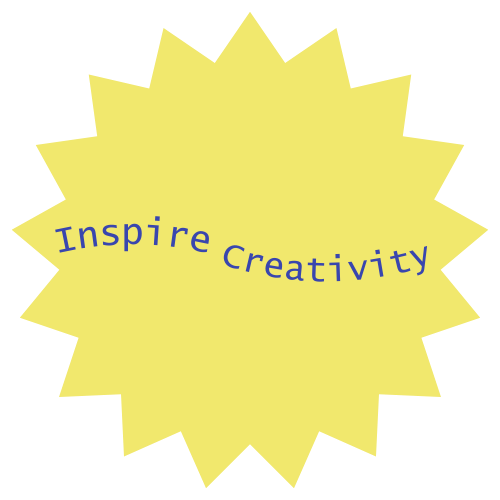 Yellow starburst with 'Inspire Creativity' text on a white background